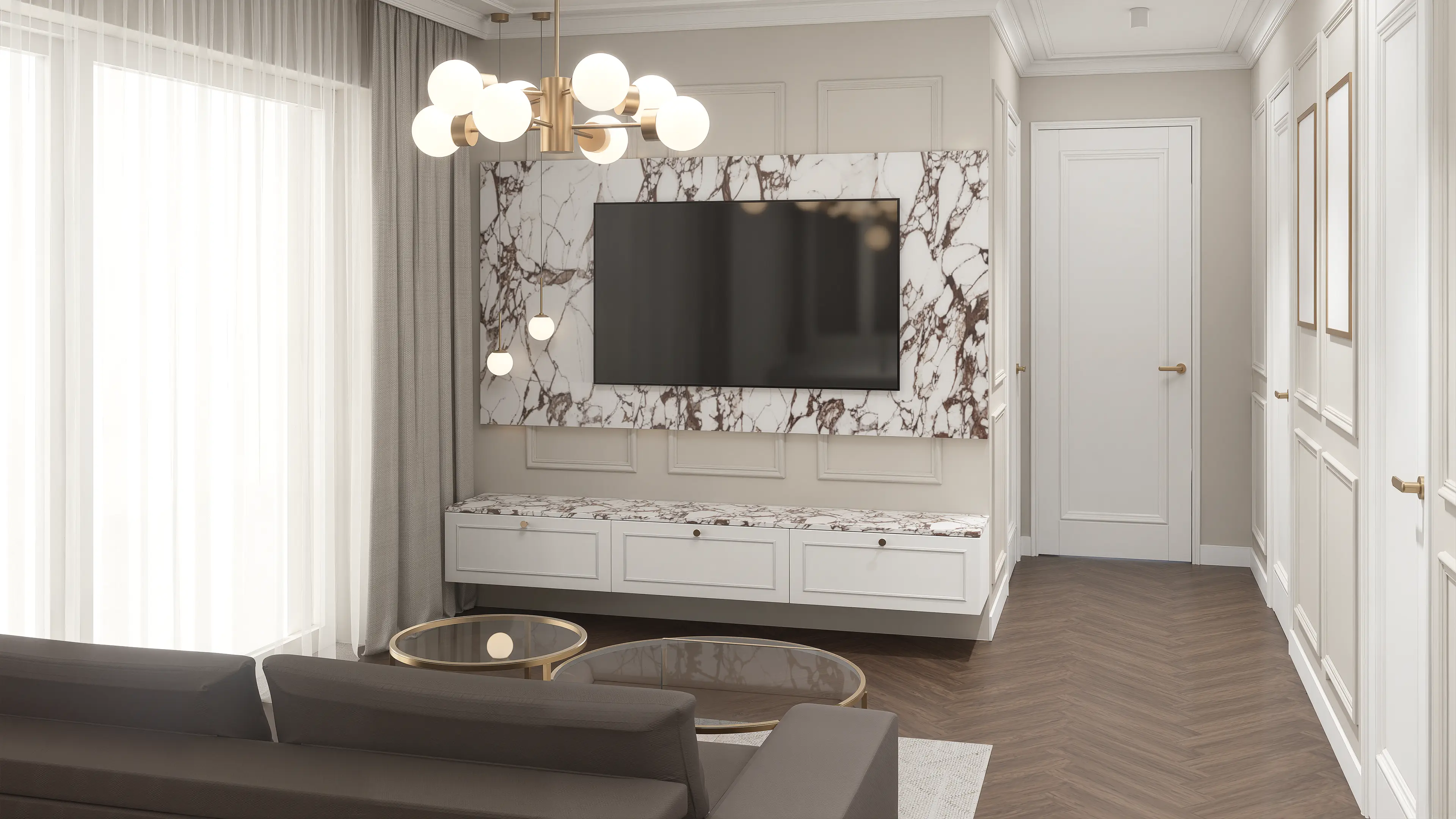 Projekt wnętrza mieszkania modern classic 66m² w Krakowie